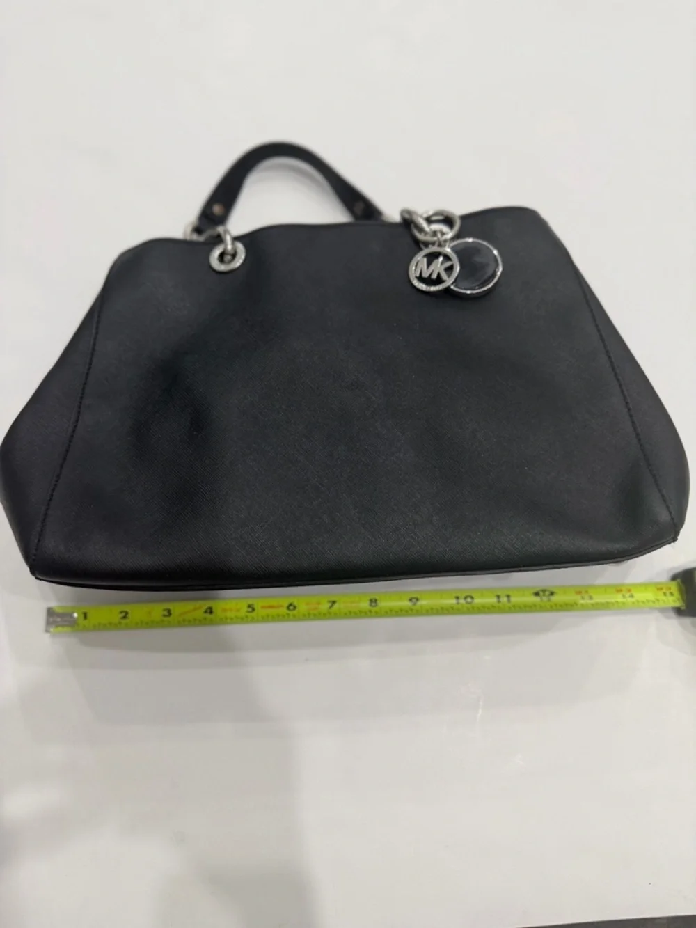 MICHAEL KORS Black Tote Shoulder Bag Silver Chain Strap MK Charm Classic